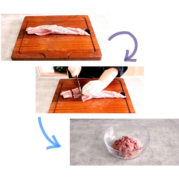 將豬里脊肉剁碎